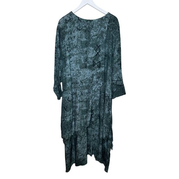 Women's Green & Black Tie-Dyed Lagenlook Maxi Dress, Button-Front, Boho Dress - Picture 2 of 8